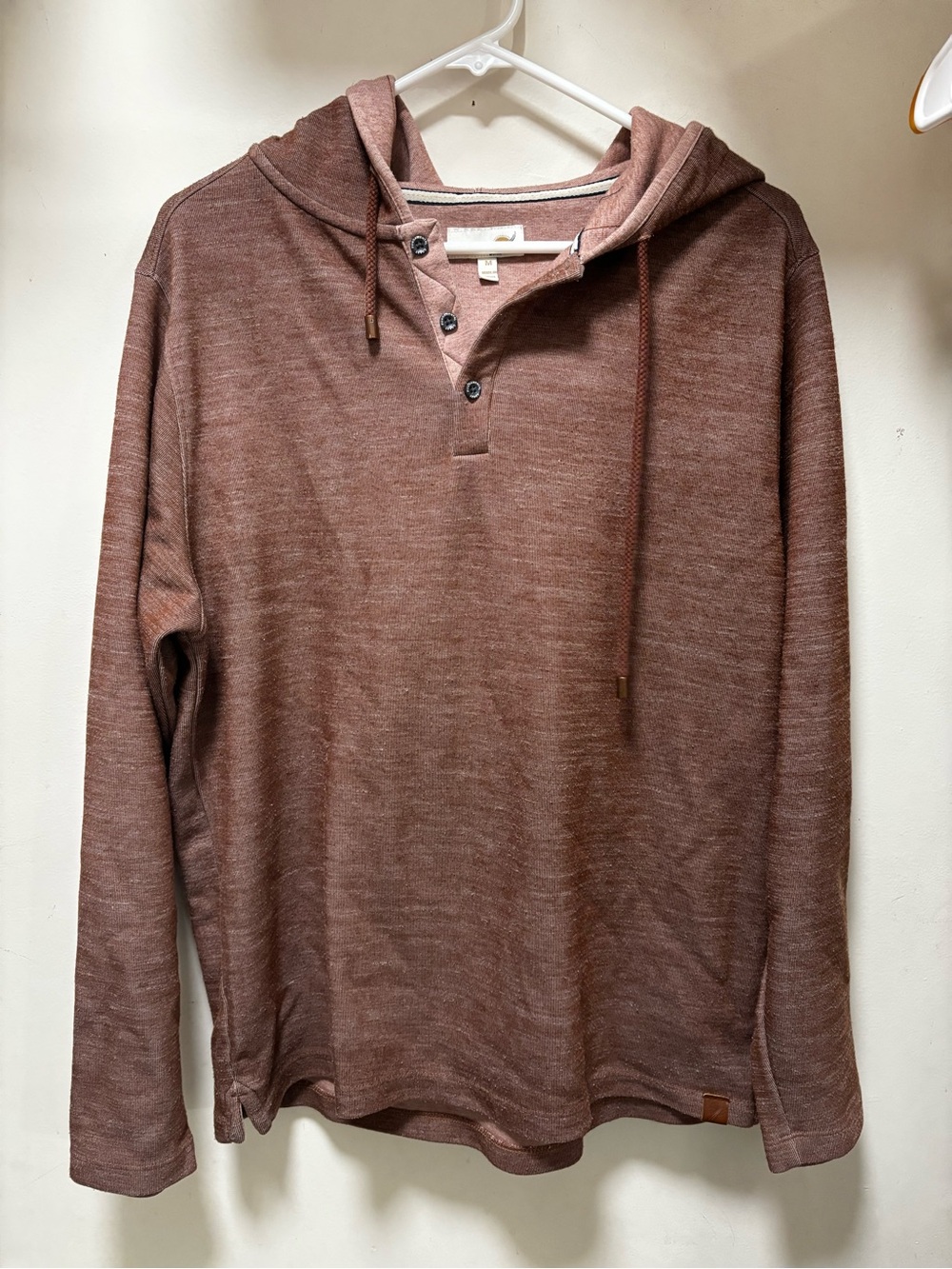 Fundamental Coast Men's Long-Sleeve Hooded Henley in Dusty Rose Size Medium
